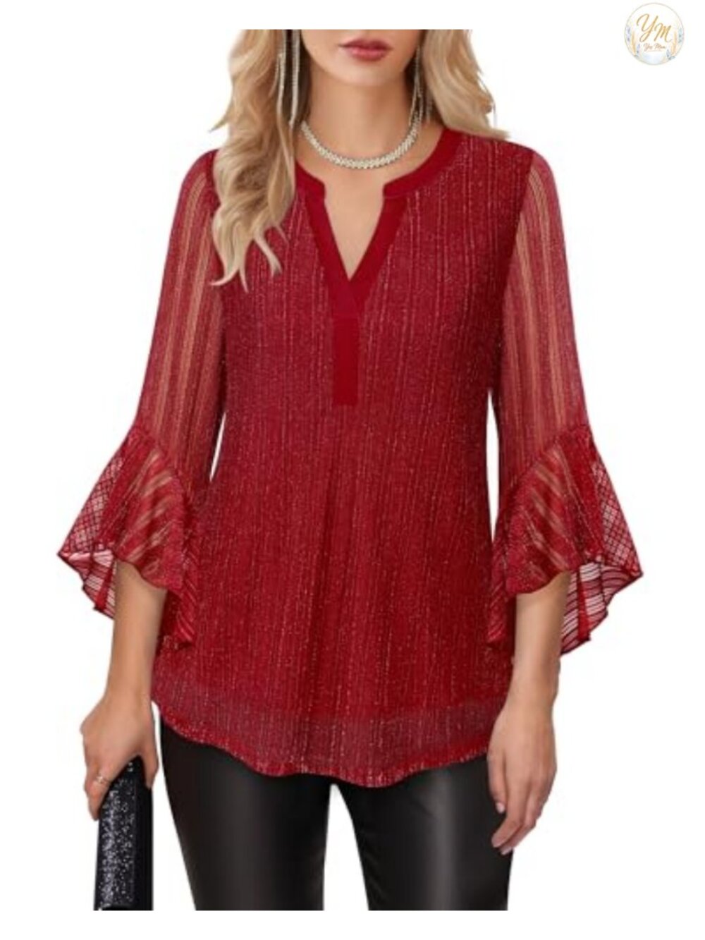 Women's 3/4 Sleeve V Neck Blouse Dressy Work Evening Party Top